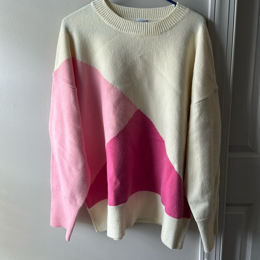 Grace + Karma Color Block Sweater Pink Cream 3XL